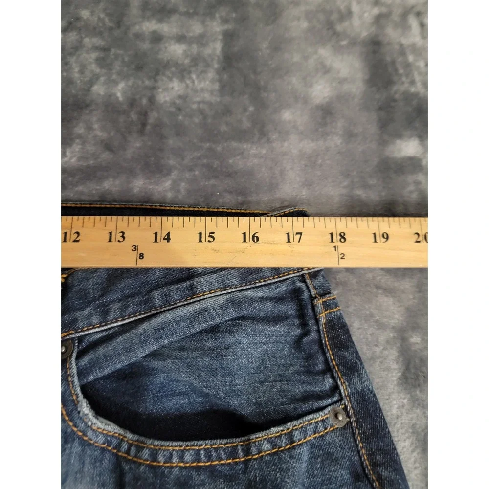 Gap Straight Fit Jeans Mens 35x32 Classic Denim Cotton Dark Indigo Distressed